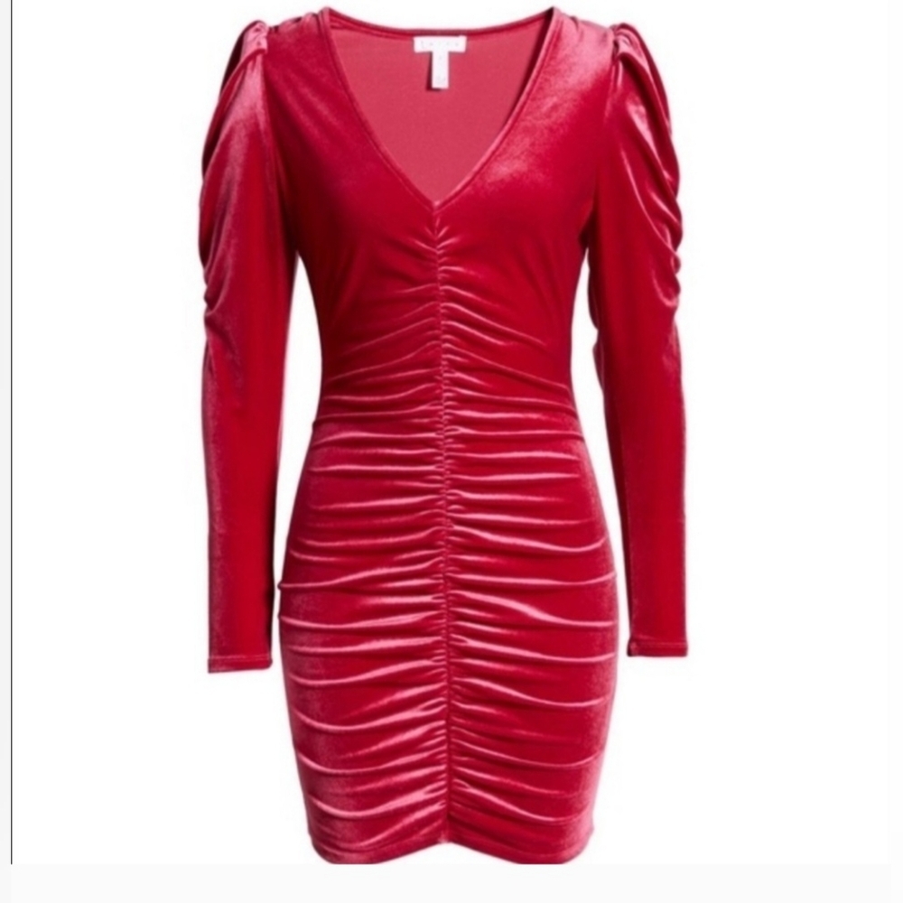 Velvet Fuchsia long sleeves curtain mini dress size xs - Picture 3 of 3